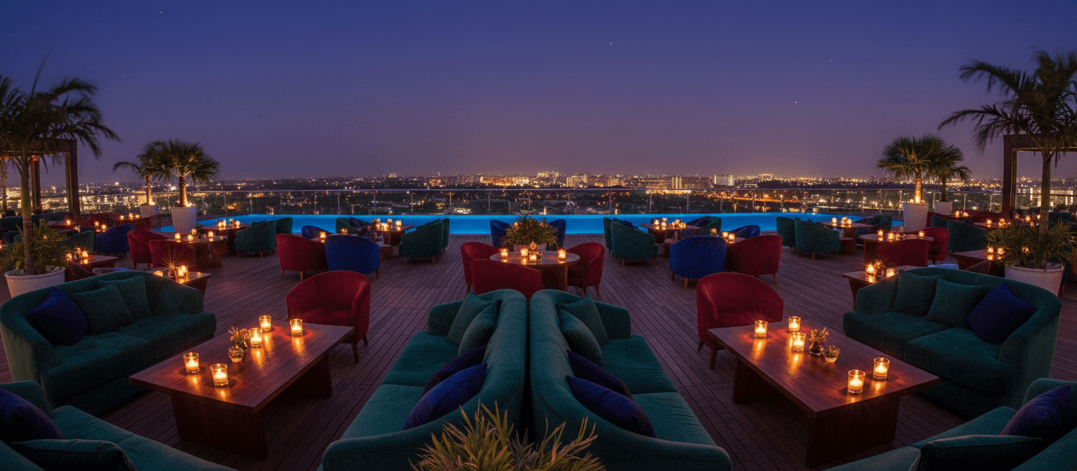 A candlelit rooftop overlooking the city