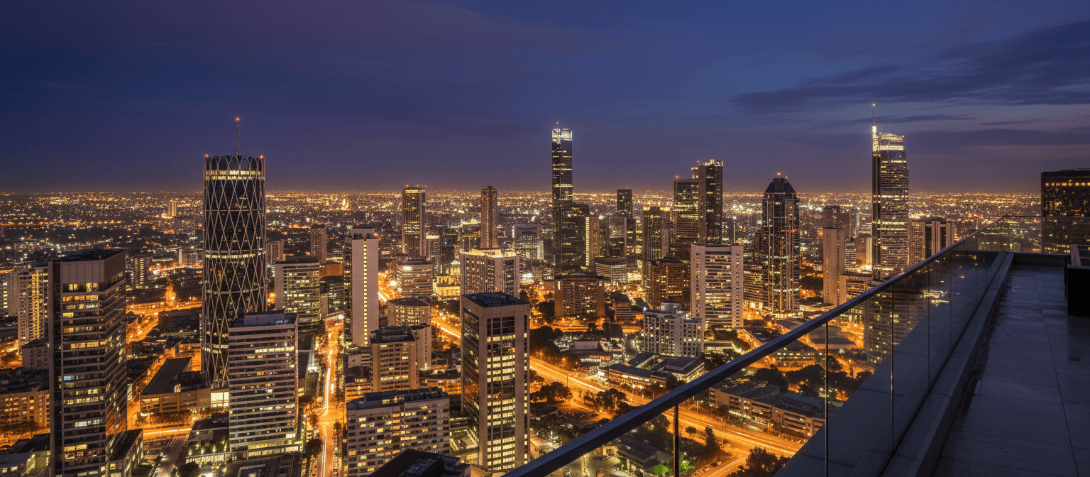 City skyline illuminated at night